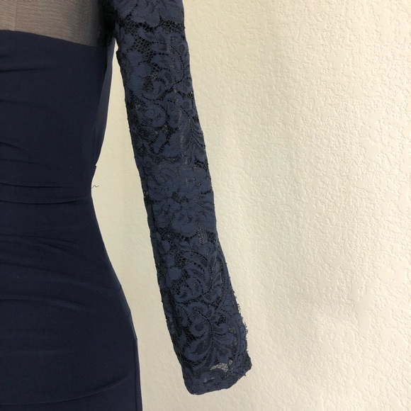 BA Nites Sheer Sweatheart Bust Lace Floral Ruched Evening Ball Floor Length Gown - Picture 11 of 11